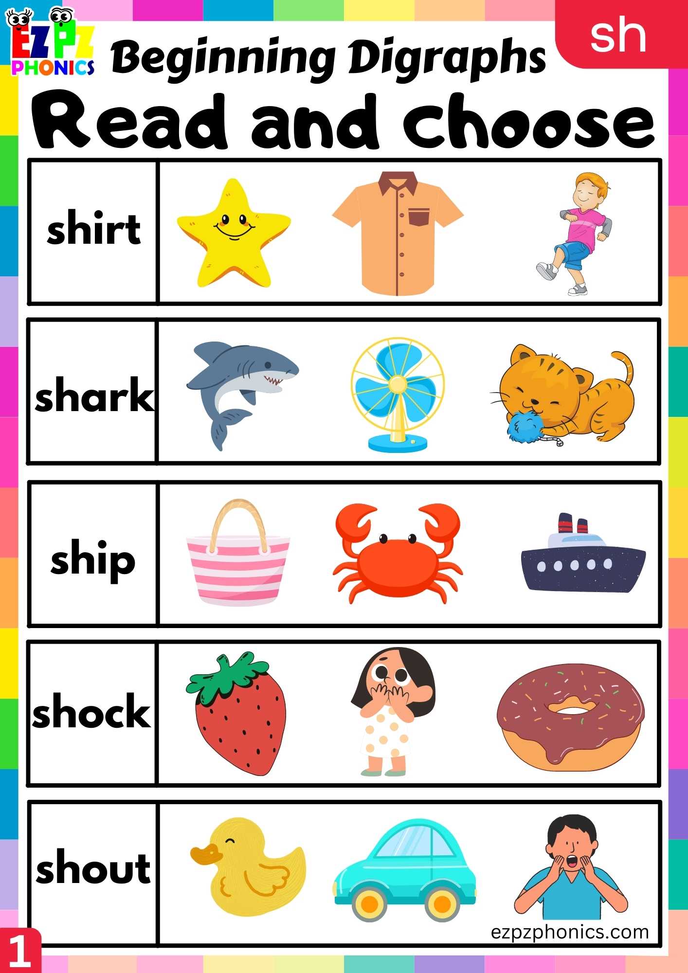 Group1 SH Words Read And Choose Consonant Digraphs Phonics Beginning Worksheet